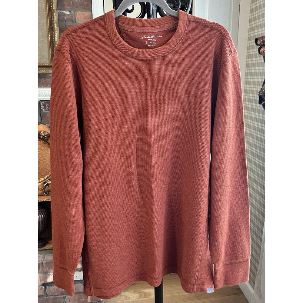 Eddie  Bauer Men’s Rust Crew Neck Waffle Knit  Top Size L-Tall Top